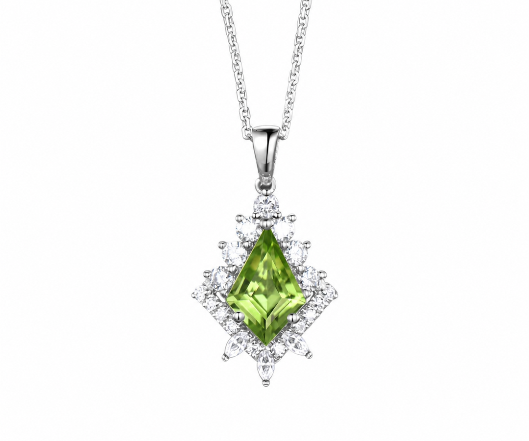 Whispervow Vintage kite natural peridot necklace unique halo diamond pendant for women her art deco product view 3 of 3