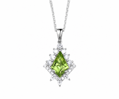 Whispervow Vintage kite natural peridot necklace unique halo diamond pendant for women her art deco product view 3 of 3