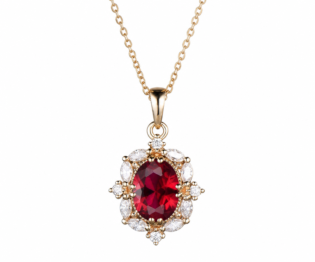 Whispervow Vintage Oval Cut Ruby Necklace Antique July Birthstone Red Gemstone Ruby Pendant Minimalist Moissanite product view 1 of 4