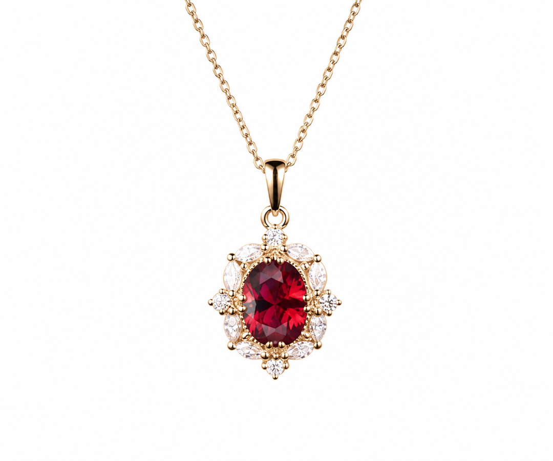 Whispervow Vintage Oval Cut Ruby Necklace Antique July Birthstone Red Gemstone Ruby Pendant Minimalist Moissanite product view 2 of 4