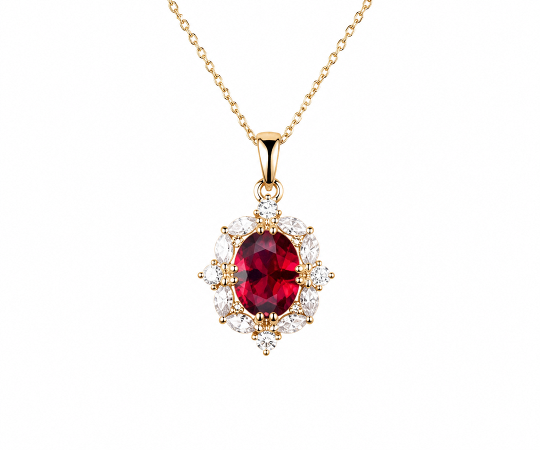 Whispervow Vintage Oval Cut Ruby Necklace Antique July Birthstone Red Gemstone Ruby Pendant Minimalist Moissanite product view 3 of 4