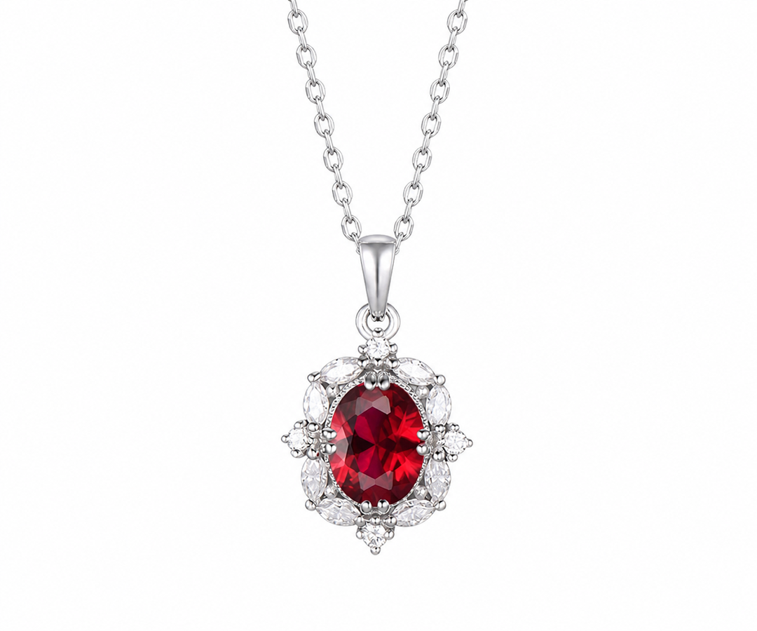 Whispervow Vintage Oval Cut Ruby Necklace Antique July Birthstone Red Gemstone Ruby Pendant Minimalist Moissanite product view 4 of 4