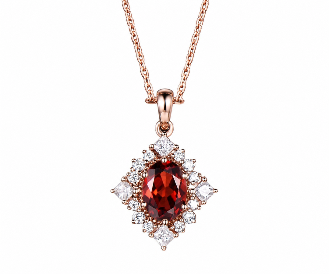 Whispervow Vintage oval red garnet necklace art deco princess moissanite diamond necklace pendant women bridal product view 1 of 4