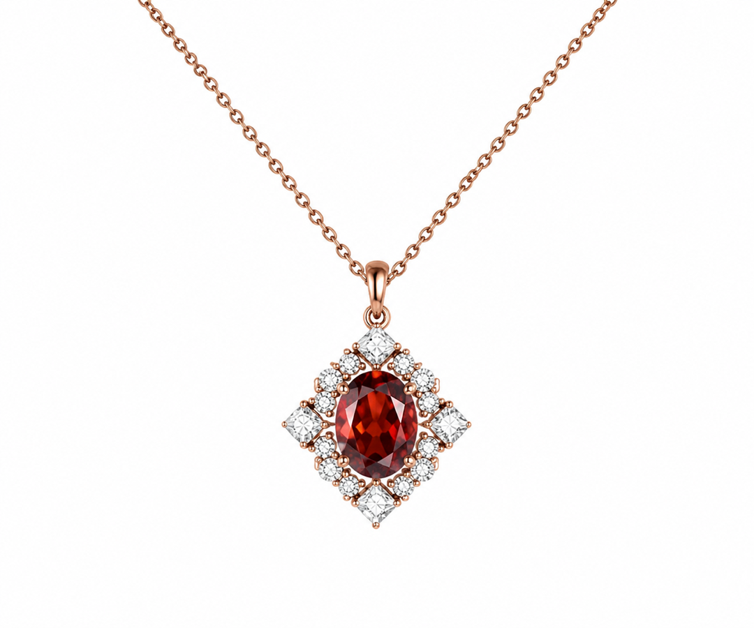 Whispervow Vintage oval red garnet necklace art deco princess moissanite diamond necklace pendant women bridal product view 2 of 4