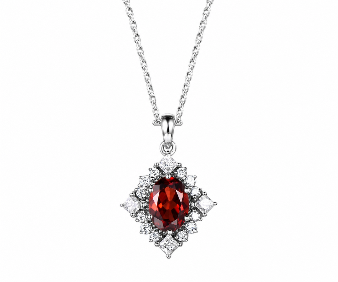 Whispervow Vintage oval red garnet necklace art deco princess moissanite diamond necklace pendant women bridal product view 4 of 4