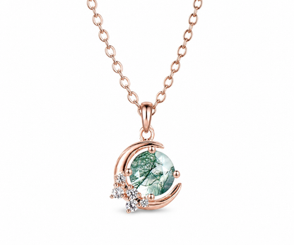 Whispervow Vintage round cut green moss agate necklace moon cluster diamond unique Pendant women anniversary product view 1 of 4