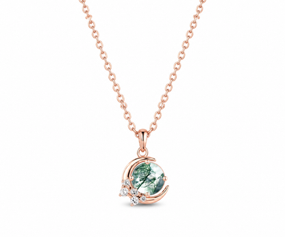 Whispervow Vintage round cut green moss agate necklace moon cluster diamond unique Pendant women anniversary product view 2 of 4