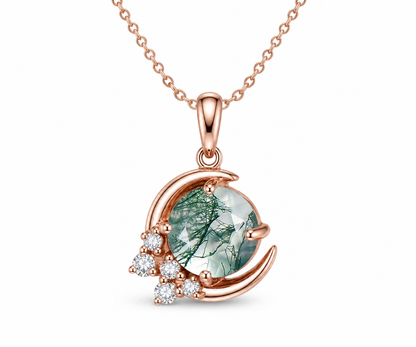 Whispervow Vintage round cut green moss agate necklace moon cluster diamond unique Pendant women anniversary product view 3 of 4