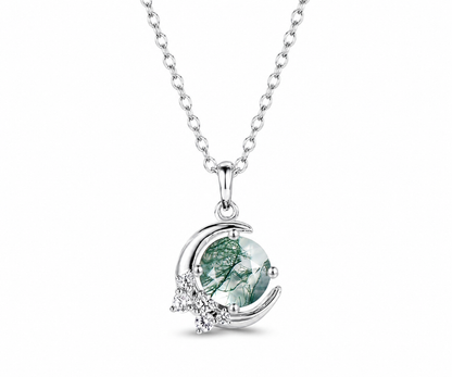 Whispervow Vintage round cut green moss agate necklace moon cluster diamond unique Pendant women anniversary product view 4 of 4