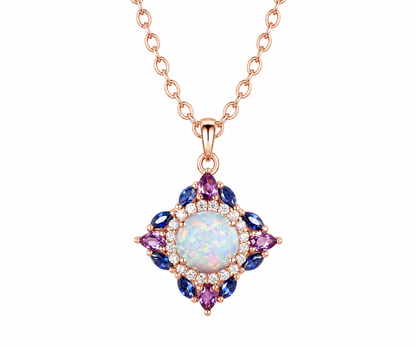 Whispervow Vintage round white opal necklace art deco double halo moissanite amethyst sapphire necklace Pendant product view 1 of 4