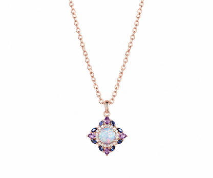Whispervow Vintage round white opal necklace art deco double halo moissanite amethyst sapphire necklace Pendant product view 2 of 4