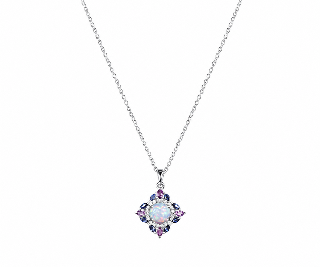 Whispervow Vintage round white opal necklace art deco double halo moissanite amethyst sapphire necklace Pendant product view 4 of 4