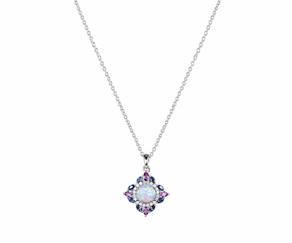 Whispervow Vintage round white opal necklace art deco double halo moissanite amethyst sapphire necklace Pendant product view 4 of 4
