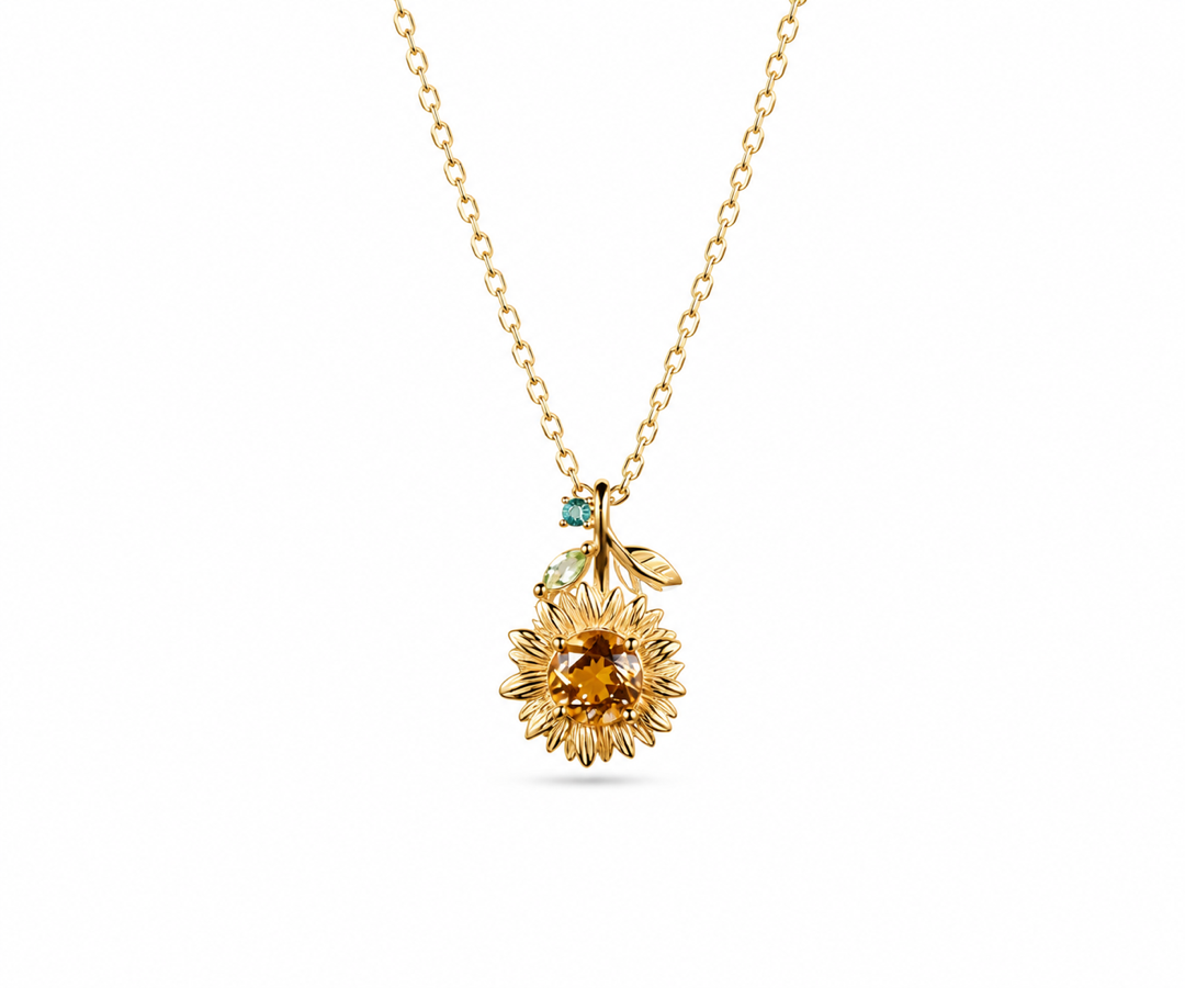 Whispervow Vintage Sunflower Necklace Round Cut Citrine With Emerald Marquise Peridot Leaf Nature Inspired Floral product view 2 of 4