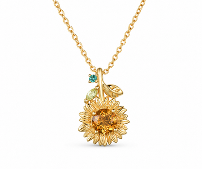 Whispervow Vintage Sunflower Necklace Round Cut Citrine With Emerald Marquise Peridot Leaf Nature Inspired Floral product view 3 of 4