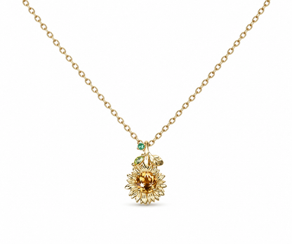 Whispervow Vintage Sunflower Necklace Round Cut Citrine With Emerald Marquise Peridot Leaf Nature Inspired Floral product view 4 of 4