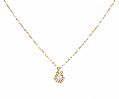 Whispervow Vintage White Opal Sunflower Necklace Round Cut Fire Opal With Emerald Peridot Leaf Floral product view 3 of 4