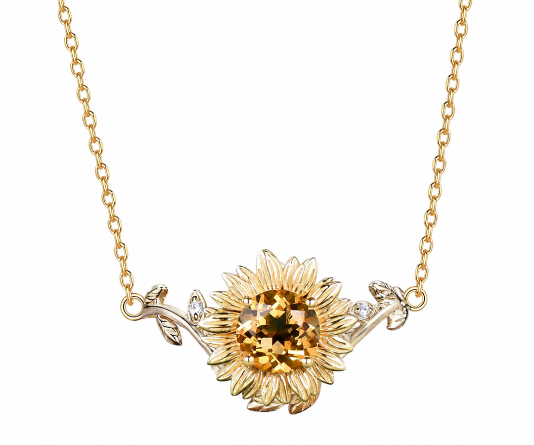 Whispervow Sunflower Necklace Round Cut Natural Citrine Pendant Nature Inspired Jewelry Unique Anniversary Graduation Gift product view 1 of 2